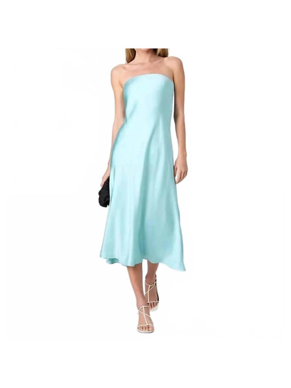French Connection Oona Strapless Satin Midi Dress in Aqua